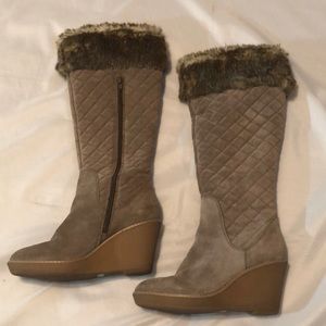 Tan boots by Loft. Leather upper, faux fur, zipper